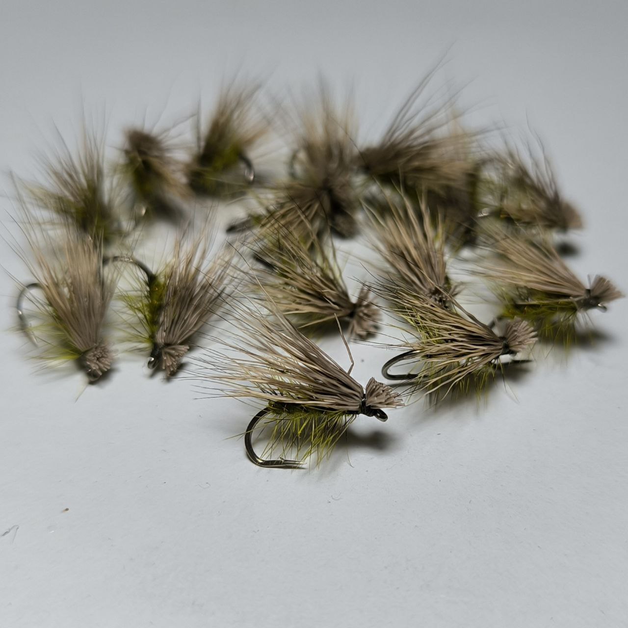 Hand-tied Elk Hair Caddis Olive dry fly detail